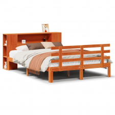 vidaXL barna tömör fenyőfa könyvespolcos ágy matrac nélkül 140 x 190cm (3322722) ágy és ágykellék