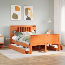 vidaXL barna tömör fenyőfa könyvespolcos ágy matrac nélkül 140 x 200cm ágy és ágykellék