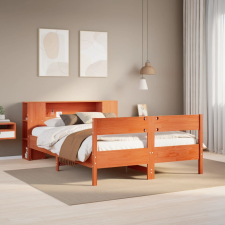 vidaXL barna tömör fenyőfa könyvespolcos ágy matrac nélkül 150 x 200cm ágy és ágykellék