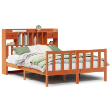 vidaXL barna tömör fenyőfa könyvespolcos ágy matrac nélkül 150 x 200cm (3321762) ágy és ágykellék