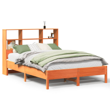 vidaXL barna tömör fenyőfa könyvespolcos ágy matrac nélkül 150 x 200cm (3322869) ágy és ágykellék
