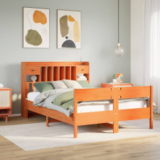 vidaXL barna tömör fenyőfa könyvespolcos ágy matrac nélkül 160 x 200cm ágy és ágykellék