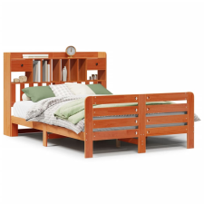 vidaXL barna tömör fenyőfa könyvespolcos ágy matrac nélkül 160 x 200cm (3309970) ágy és ágykellék