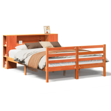 vidaXL barna tömör fenyőfa könyvespolcos ágy matrac nélkül 160 x 200cm (3321868) ágy és ágykellék