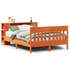 vidaXL barna tömör fenyőfa könyvespolcos ágy matrac nélkül 160 x 200cm (3323178) ágy és ágykellék