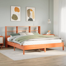 vidaXL barna tömör fenyőfa könyvespolcos ágy matrac nélkül 180 x 200cm ágy és ágykellék