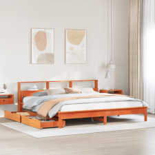 vidaXL barna tömör fenyőfa könyvespolcos ágy matrac nélkül 180 x 200cm ágy és ágykellék