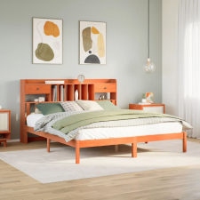 vidaXL barna tömör fenyőfa könyvespolcos ágy matrac nélkül 180 x 200cm ágy és ágykellék