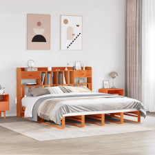 vidaXL barna tömör fenyőfa könyvespolcos ágy matrac nélkül 180 x 200cm ágy és ágykellék