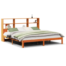 vidaXL barna tömör fenyőfa könyvespolcos ágy matrac nélkül 180 x 200cm (3322583) ágy és ágykellék
