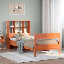 vidaXL barna tömör fenyőfa könyvespolcos ágy matrac nélkül 75 x 190 cm ágy és ágykellék