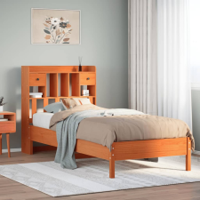 vidaXL barna tömör fenyőfa könyvespolcos ágy matrac nélkül 90 x 190 cm ágy és ágykellék