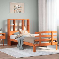 vidaXL barna tömör fenyőfa könyvespolcos ágy matrac nélkül 90 x 190 cm ágy és ágykellék
