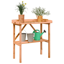 vidaXL barna tömör fenyőfa növénytartó asztal polccal 78x38x82,5 cm kerti dekoráció