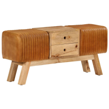 vidaXL barna valódi kecskebőr és tömör mangófa bokpad 107 cm bútor