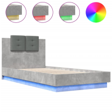 vidaXL betonszürke ágykeret fejtámlával és LED-világítással 90x190 cm (3210062) ágy és ágykellék