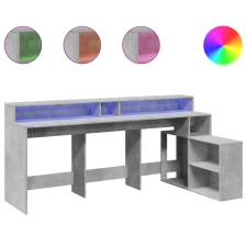 vidaXL betonszürke szerelt fa íróasztal LED-világítással 200x104x91 cm (3309468) íróasztal