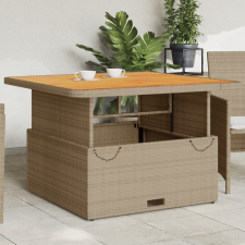 vidaXL bézs polyrattan és akácfa kerti asztal 110 x 110 x 71 cm kerti bútor