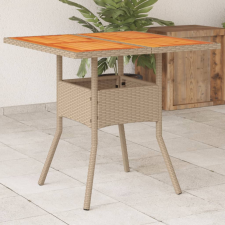 vidaXL Bézs polyrattan és akácfa kerti asztal 80 x 80 x 75 cm kerti bútor