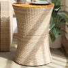 vidaXL Bézs polyrattan és tömör fa kerti dob alakú kisasztal