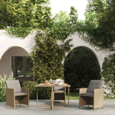 vidaXL bézs polyrattan és üveg kerti asztal 109 x 107 x 74 cm kerti bútor