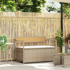 vidaXL bézs polyrattan kerti tárolópad párnával kerti bútor
