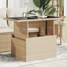 vidaXL bézs polyrattan üveglapos kerti asztal 100 x 55 x 73 cm kerti bútor