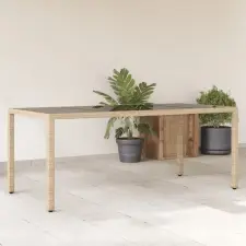 vidaXL Bézs polyrattan üveglapos kerti asztal 190 x 90 x 75 cm kerti bútor