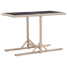 vidaXL bézs üveg és polyrattan kerti asztal 110 x 53 x 72 cm kerti bútor