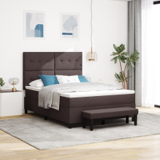 vidaXL Box Spring Ágy Ágybetéttel és Pad Sötétbarna 160x200 cm Szövet ágy és ágykellék