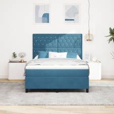 vidaXL Box Spring Ágy Matrac és LED Sötétkék 140x190 cm Bársony ágy és ágykellék