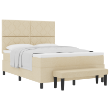 vidaXL Box Spring Ágy Matraccal és Pad Krém 160x200 cm Szövet (3344161) ágy és ágykellék