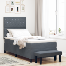 vidaXL Box Spring Ágy Matraccal és Padval Sötétszürke 100x200 cm Plüss ágy és ágykellék