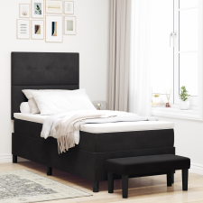 vidaXL Boxspring Ágy Matrac és Pad Fekete 100x200 cm Velúr ágy és ágykellék