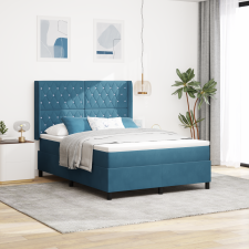 vidaXL Boxspring Ágy Matrac & LED Sötétkék 160x200 cm Bársony ágy és ágykellék