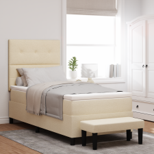 vidaXL Boxspring ágy matraccal és fejtámlával, krém színű, 100x200 cm, textil ágy és ágykellék