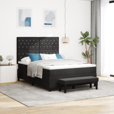 vidaXL Boxspring Ágy Matraccal és Pad Fekete 160x200 cm Velúr ágy és ágykellék
