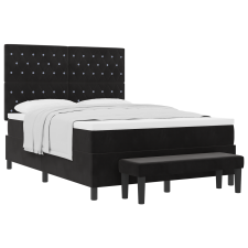 vidaXL Boxspring Ágy Matraccal és Pad Fekete 160x200 cm Velúr (3344458) ágy és ágykellék