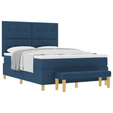 vidaXL Boxspring Ágy Matraccal és Pad Kék 160x200 cm Szövet (3344316) ágy és ágykellék