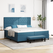 vidaXL Boxspring Ágy Matraccal és Padal Sötétkék 200x200 cm Bársony ágy és ágykellék