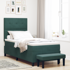 vidaXL Boxspring ágy matraccal és paddal Sötétzöld 100x200 cm Bársony ágy és ágykellék
