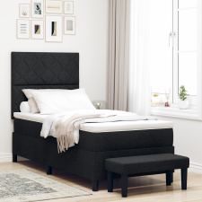 vidaXL Boxspring ágy matraccal és padra Fekete 100x200 cm Szövet ágy és ágykellék
