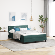 vidaXL Boxspring Ágy Matraccal & LED Sötét Zöld 140x200 cm Bársony ágy és ágykellék