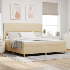 vidaXL Boxspring Ágy Mattal és LED világítással Krém 200x200 cm Szövet ágy és ágykellék