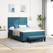 vidaXL Boxspring Ágy Mattal és Pad Sötét Kék 140x190 cm Bársony ágy és ágykellék