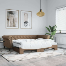 vidaXL cappuccino színű kihúzható műbőr heverő matraccal 90 x 200 cm ágy és ágykellék