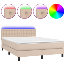 vidaXL cappuccino színű műbőr rugós ágy matraccal és LED-del 140x190cm (3134224) ágy és ágykellék