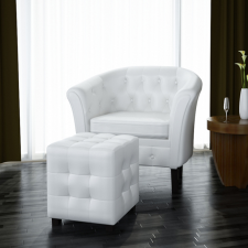 vidaXL Chesterfield Kagylófotel / Fotel Zsámollyal Fehér bútor