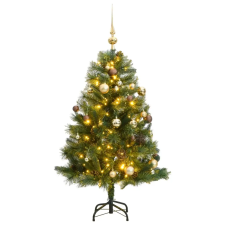 vidaXL csuklópántos műkarácsonyfa 150 LED-del és gömbökkel 120 cm műfenyő
