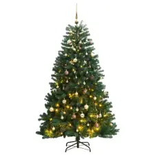 vidaXL Csuklópántos műkarácsonyfa 300 LED-del és gömbökkel 240 cm műfenyő